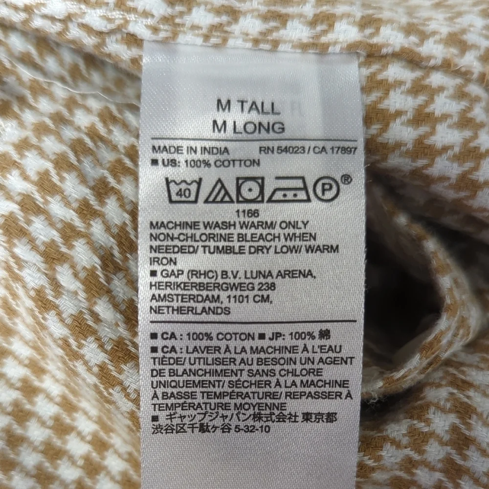 Banana Republic Houndstooth Button Down Shirt White Brown MT cotton preppy